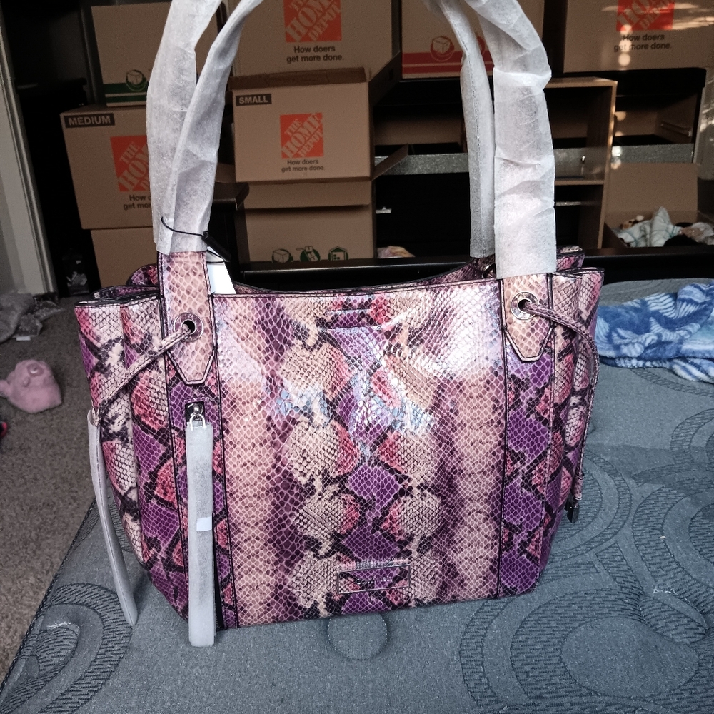 Calvin Klein Pink Snake Print Tote Bag